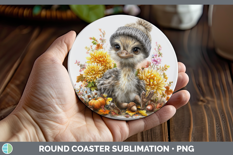 Ostrich Round Coaster Farm Knit Hat Sublimation Coaster Desi