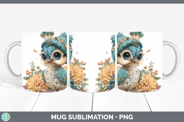 Peacock Mug Wrap Farm Knit Hat Sublimation Coffee Cup Design