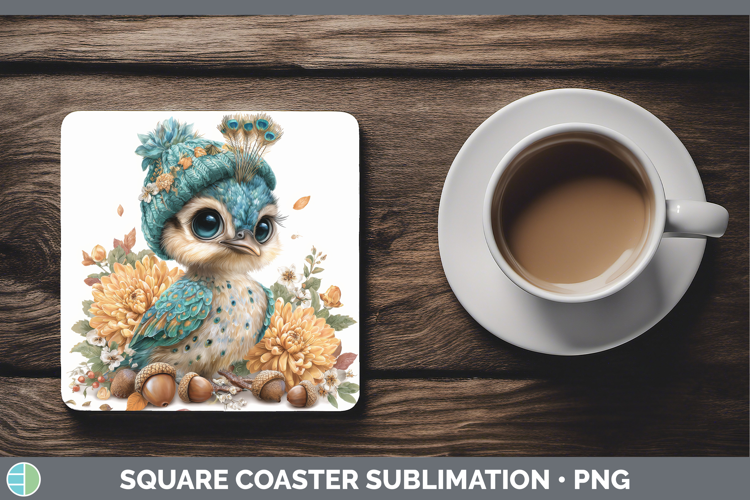 Peacock Square Coaster Farm Knit Hat Sublimation Coaster Des
