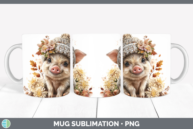 Pig Mug Wrap Farm Knit Hat Sublimation Coffee Cup Designs