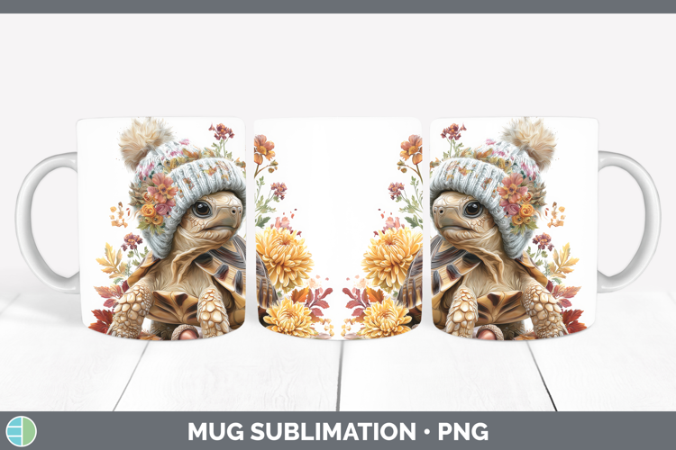 Tortoise Mug Wrap Farm Knit Hat Sublimation Coffee Cup Desig