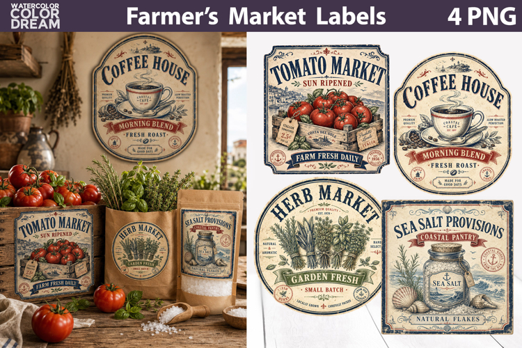 Vintage Pantry Labels | Tomato Coffee Herb Art example image 1