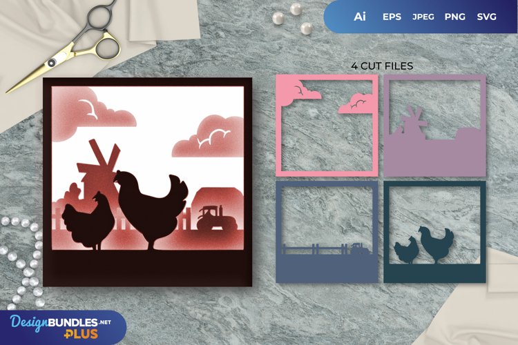 3D Shadowbox Chicken in The Farm Layered Papercut