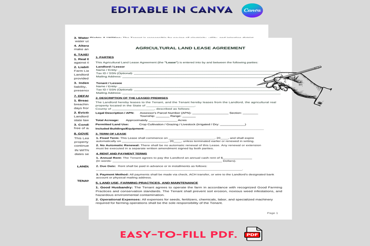 Printable Farm Lease Agreement Template example image 1