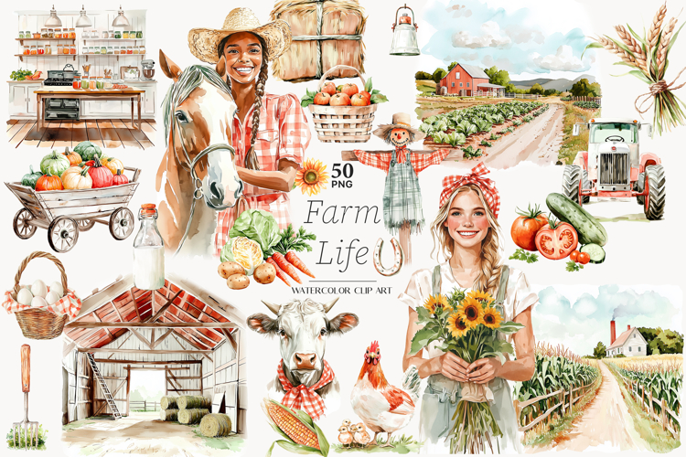 Farm Life Clipart | Animals Images | Summer Farmer Girl