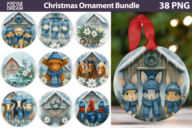 Farm Animals Christmas Ornament | Rustic Christmas Ornament