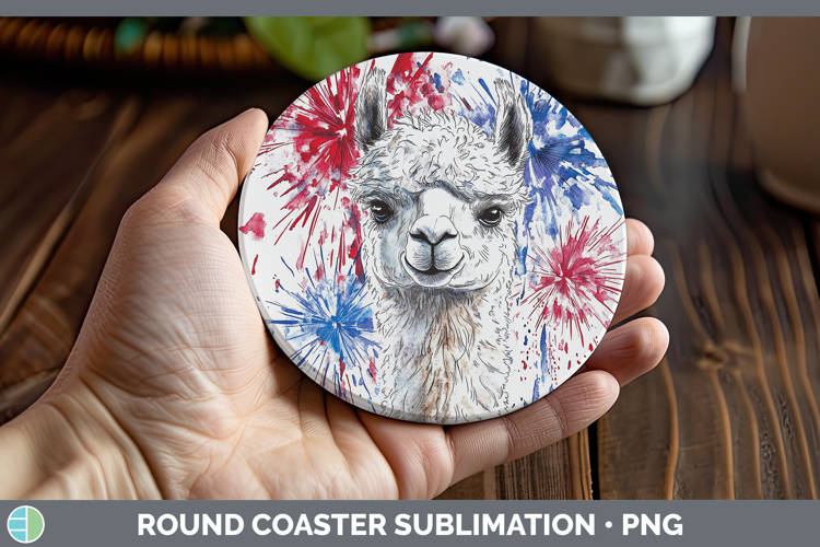Farm Patriotic Splash Alpaca Round Coaster Sublimation Coast