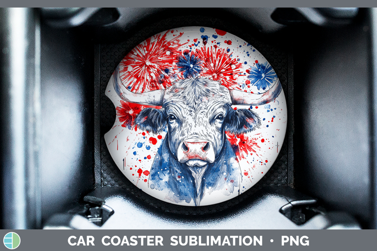 Farm Patriotic Splash Bull Car Coaster Sublimation Designs