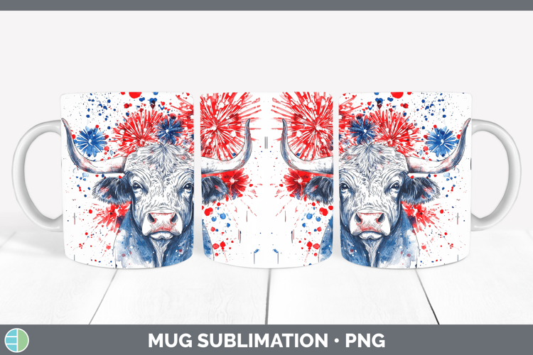 Farm Patriotic Splash Bull Mug Wrap Sublimation Coffee Cup D