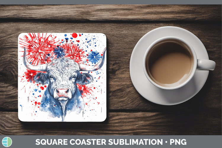 Farm Patriotic Splash Bull Square Coaster Sublimation Coaste