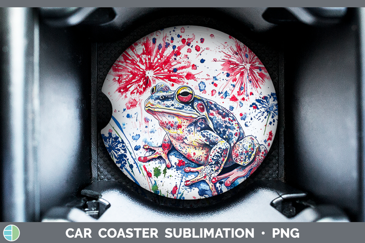 Farm Patriotic Splash Bullfrog Car Coaster Sublimation Desi