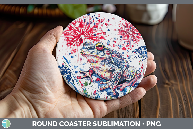Farm Patriotic Splash Bullfrog Round Coaster Sublimation Coa