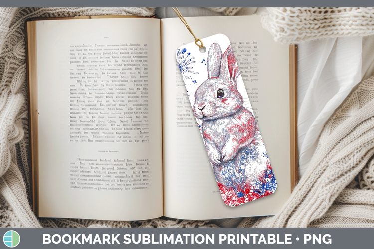 Farm Patriotic Splash Bunny Bookmark Sublimation Printable D