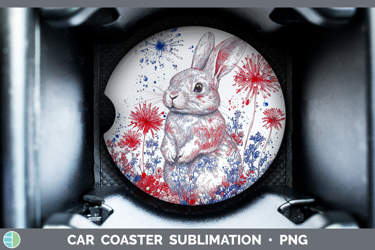Farm Patriotic Splash Bunny Car Coaster Sublimation Designs