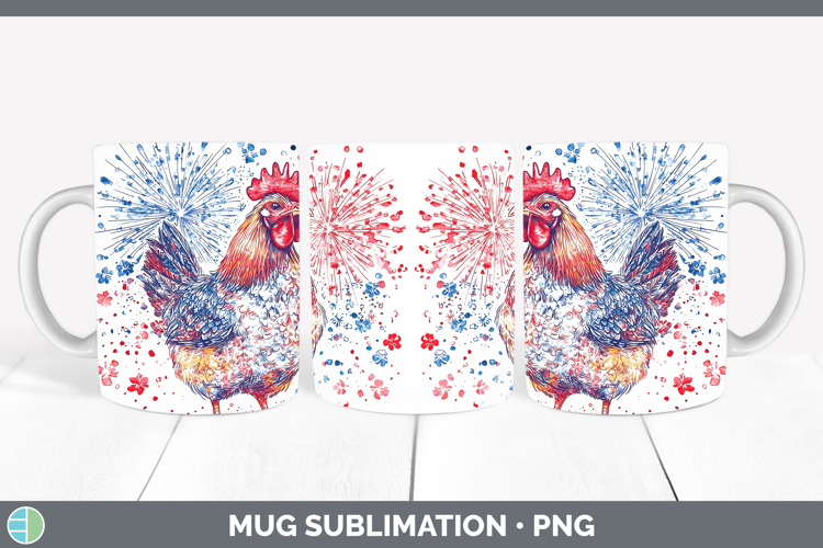 Farm Patriotic Splash Chicken Mug Wrap Sublimation Coffee Cu