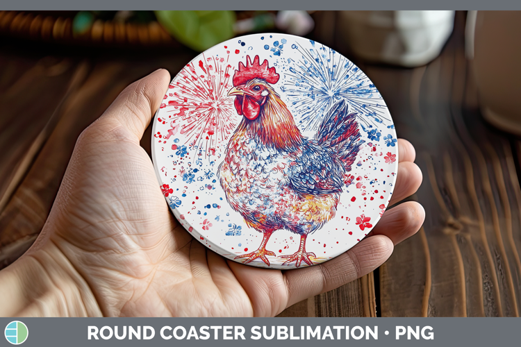 Farm Patriotic Splash Chicken Round Coaster Sublimation Coas