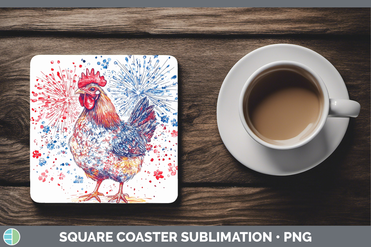 Farm Patriotic Splash Chicken Square Coaster Sublimation Coa