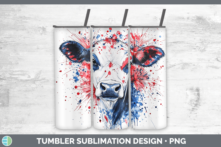 Farm Patriotic Splash Cow Tumbler Sublimation 20 oz Skinny T