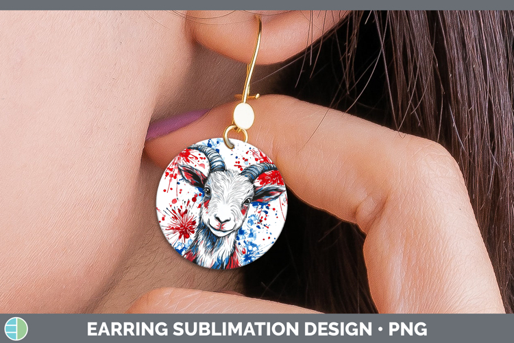 Farm Patriotic Splash Goat Round Earrings Sublimation Earrin