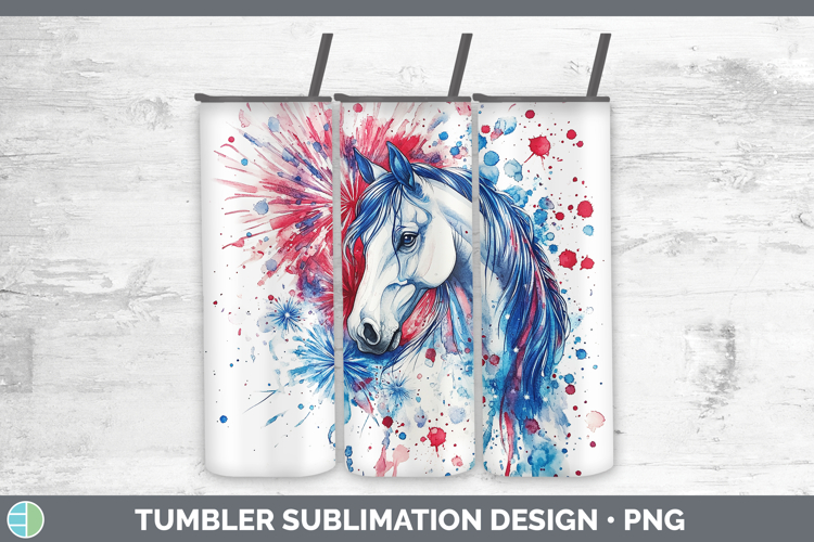 Farm Patriotic Splash Horse Tumbler Sublimation 20 oz Skinny