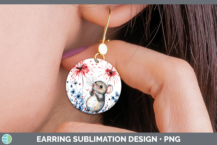 Farm Patriotic Splash Mouse Round Earrings Sublimation Earri