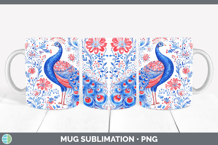 Farm Patriotic Splash Peacock Mug Wrap Sublimation Coffee Cu