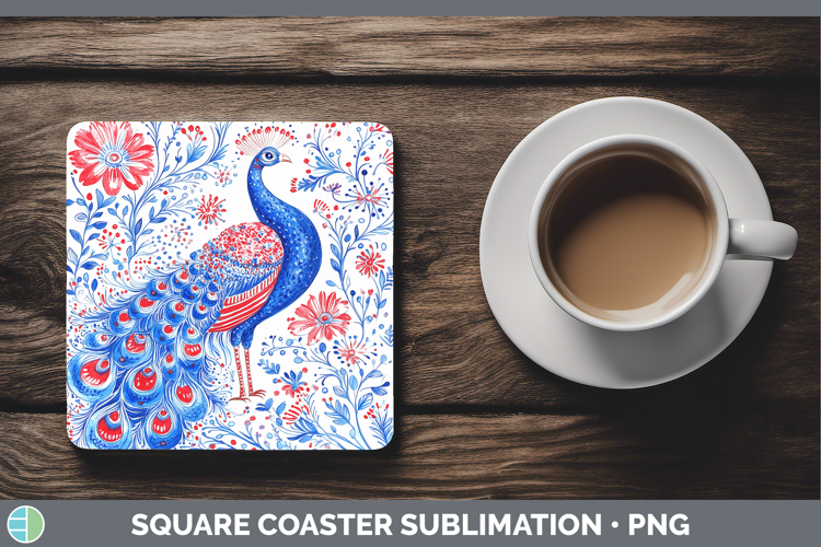 Farm Patriotic Splash Peacock Square Coaster Sublimation Coa