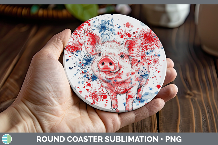 Farm Patriotic Splash Pig Round Coaster Sublimation Coaster