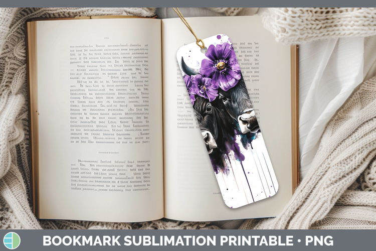 Farm Purple Drips Bull Bookmark Sublimation Printable Design