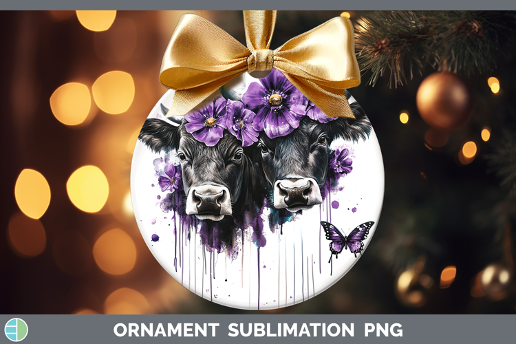 Farm Purple Drips Bull Ornament Sublimation Bauble Designs