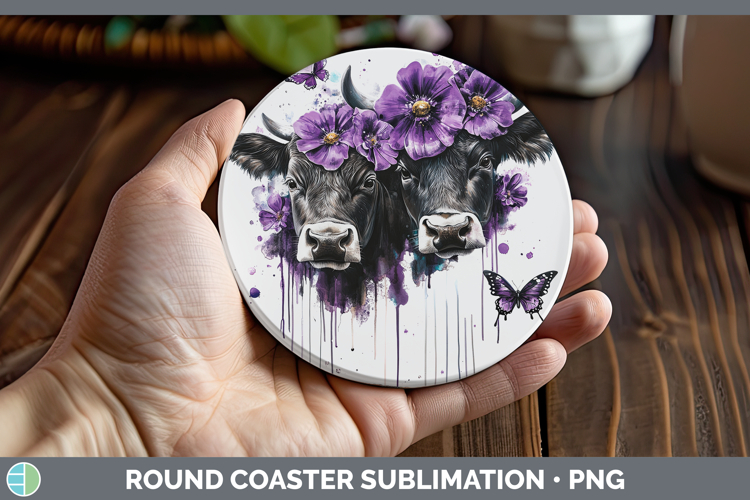 Farm Purple Drips Bull Round Coaster Sublimation Coaster Des
