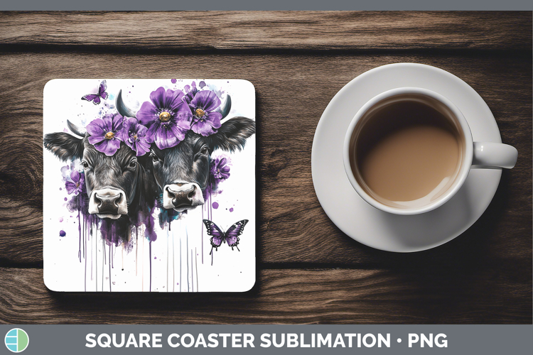 Farm Purple Drips Bull Square Coaster Sublimation Coaster De