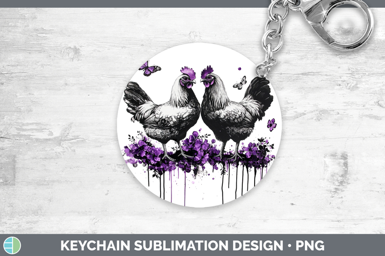 Farm Purple Drips Chicken Keychain Sublimation Keyring Desig