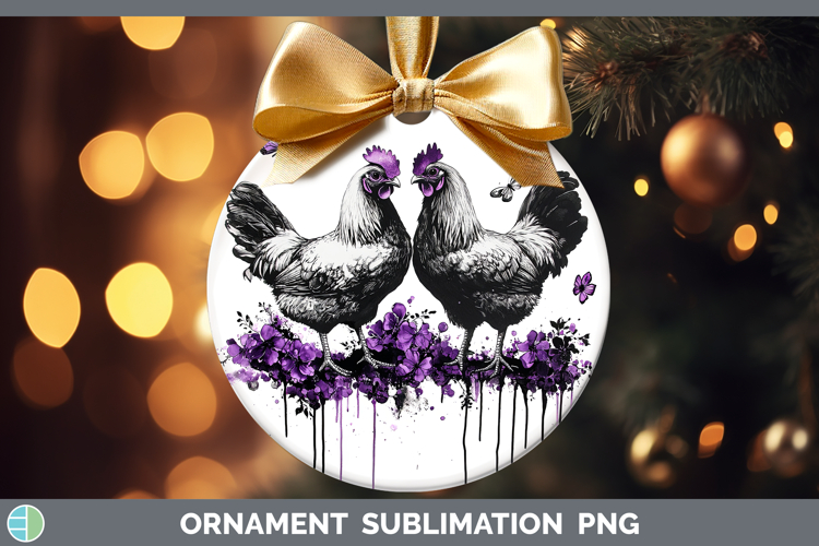 Farm Purple Drips Chicken Ornament Sublimation Bauble Design