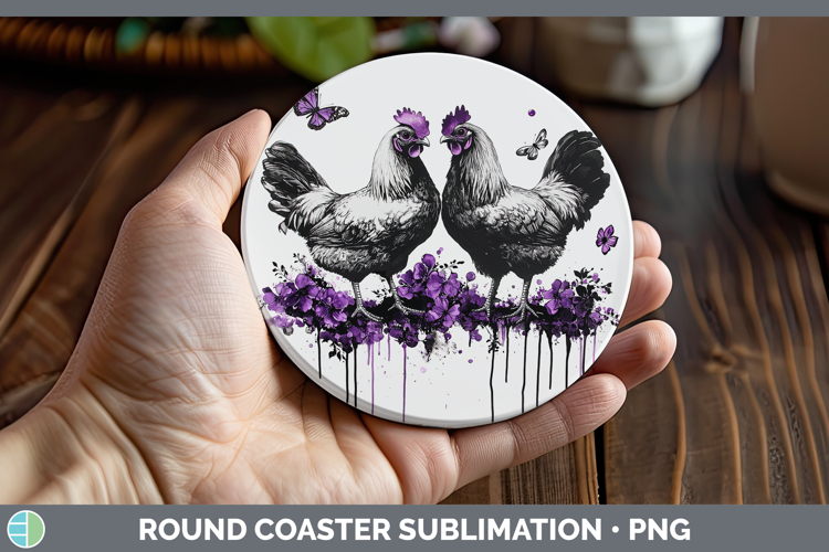 Farm Purple Drips Chicken Round Coaster Sublimation Coaster