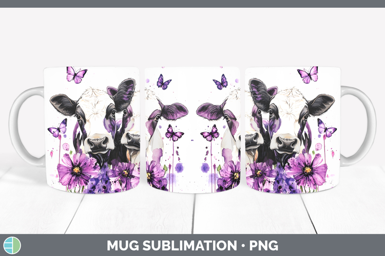 Farm Purple Drips Cow Mug Wrap Sublimation Coffee Cup Design