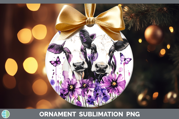 Farm Purple Drips Cow Ornament Sublimation Bauble Designs