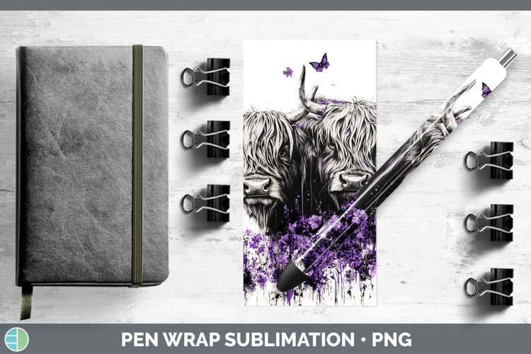 Farm Purple Drips Highland Cow Pen Wrap Sublimation Pen Desi