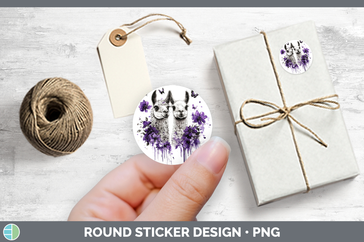 Farm Purple Drips LLama Stickers | Round Labels Designs