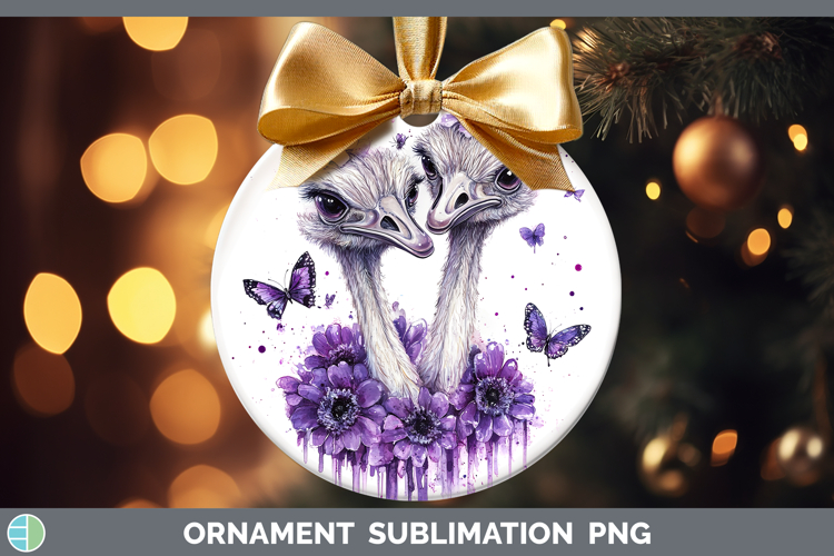 Farm Purple Drips Ostrich Ornament Sublimation Bauble Design