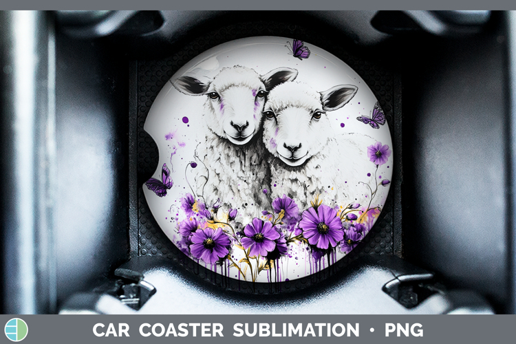 Farm Purple Drips Sheep Car Coaster Sublimation Designs