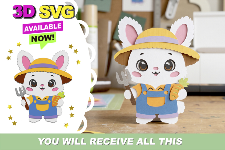 Cute Farm Bunny Kawaii 3D SVG