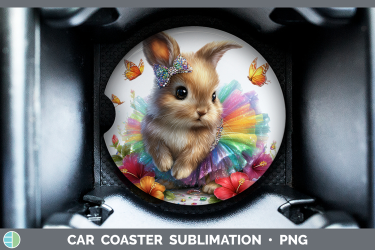 Farm Rainbow Summer Bunny Car Coaster Sublimation Designs