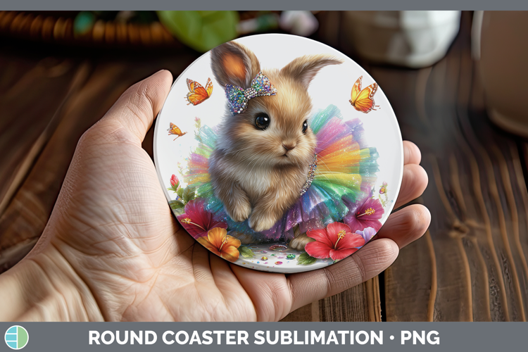 Farm Rainbow Summer Bunny Round Coaster Sublimation Coaster