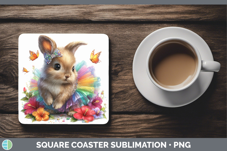 Farm Rainbow Summer Bunny Square Coaster Sublimation Coaster
