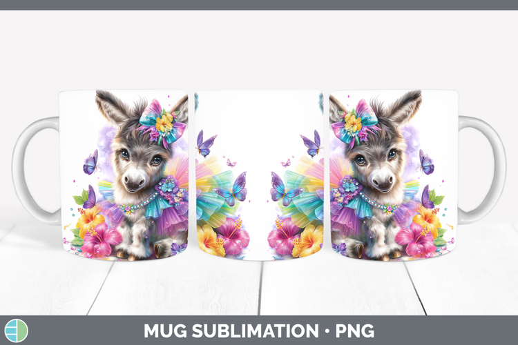 Farm Rainbow Summer Donkey Mug Wrap Sublimation Coffee Cup D