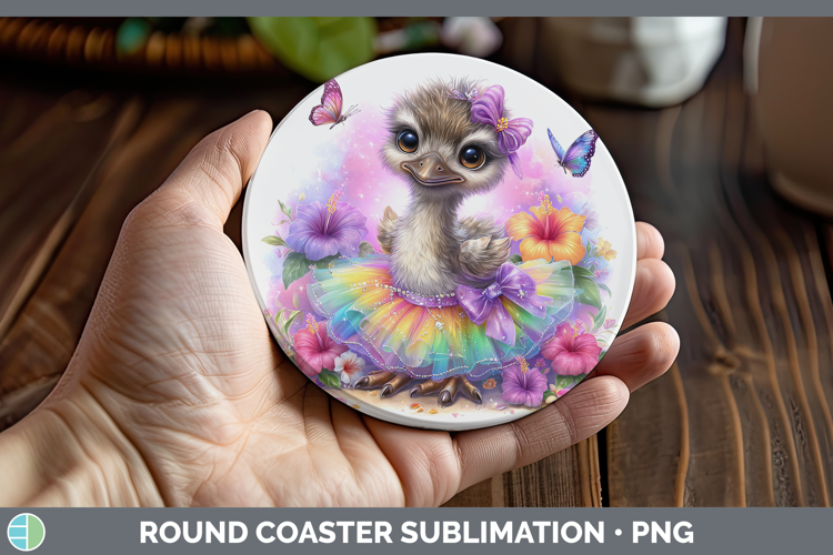 Farm Rainbow Summer Emu Round Coaster Sublimation Coaster De