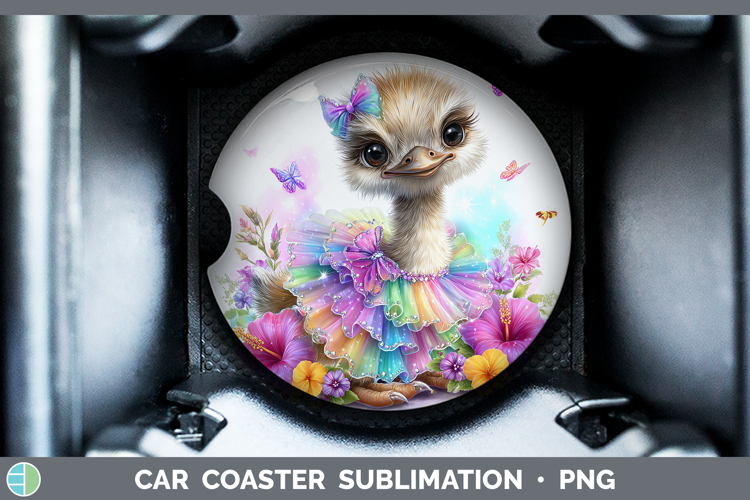 Farm Rainbow Summer Ostrich Car Coaster Sublimation Designs