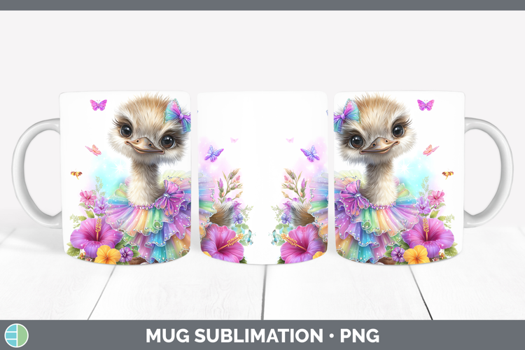 Farm Rainbow Summer Ostrich Mug Wrap Sublimation Coffee Cup