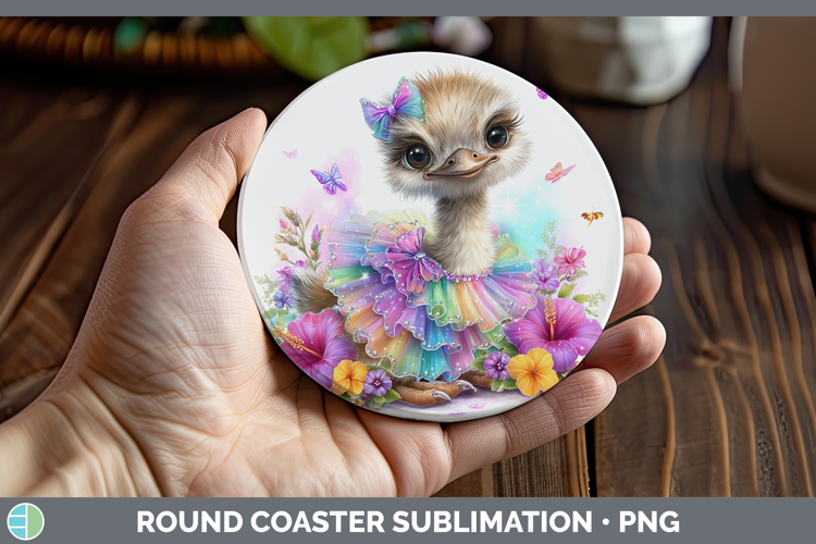 Farm Rainbow Summer Ostrich Round Coaster Sublimation Coaste